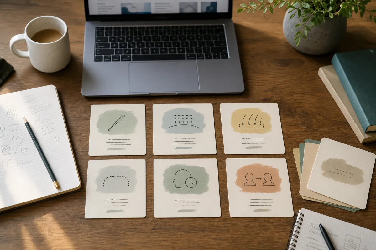 Editorial image of a hair transplant terms glossary research workspace.